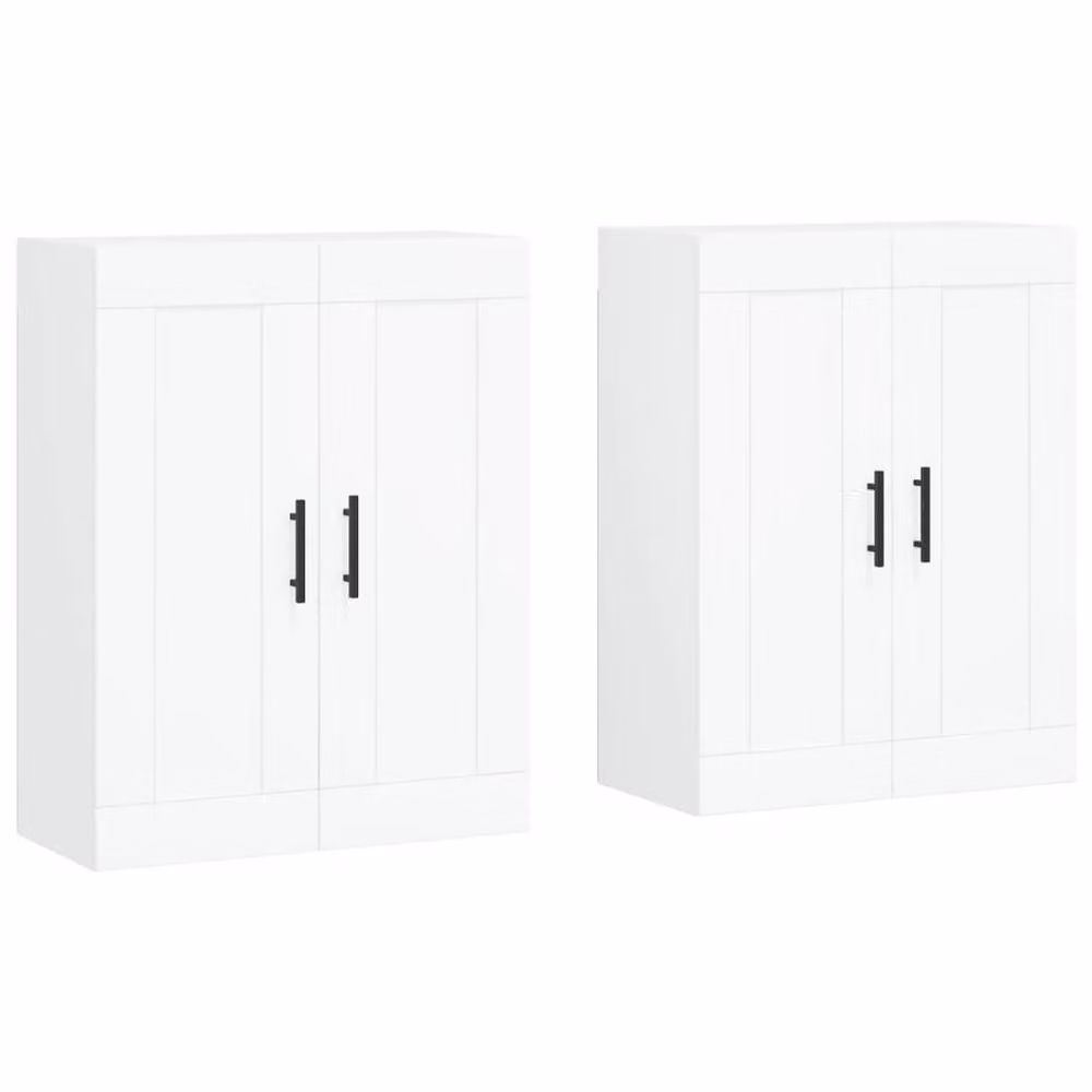 Berkfield Home Set of 2 White Modern Wall Mounted Cabinets with Hinged Doors and Internal Shelves – 2