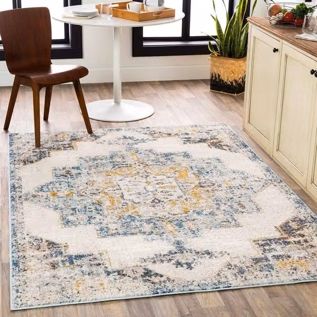 Livabliss Ankara Vintage Blue and Beige Traditional Boho Rug, W x W: 200 x 200 cm – 1