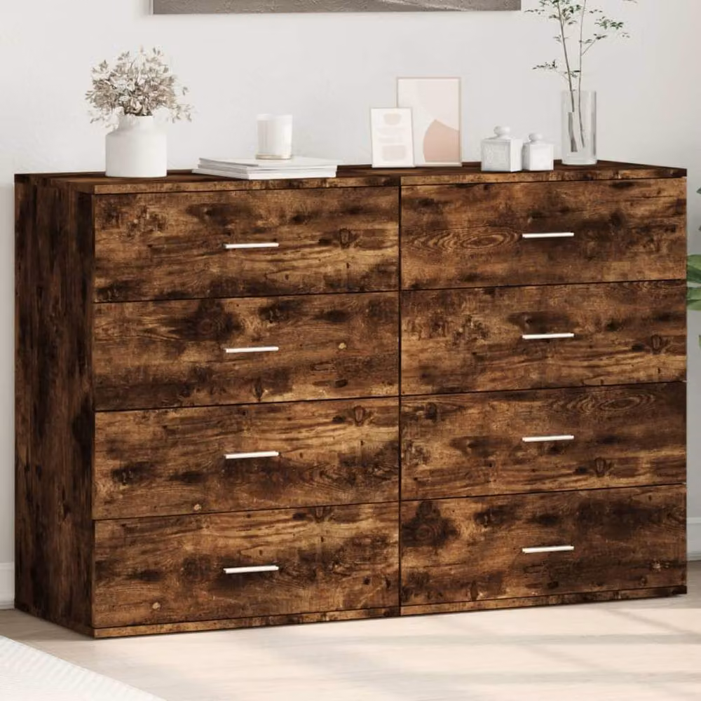 Berkfield Home Set of 2 Modern Smoked Oak Sideboards in Brown, W/D/H: 60 x 39 x 80 cm – 1