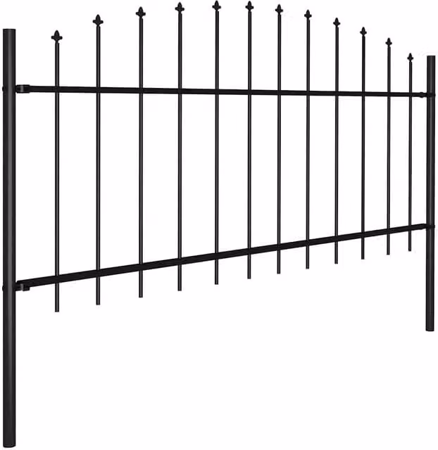 Berkfield Home Durable Steel Garden Fence with Spear Top, Black, W: 0.5-0.75 m, H: 3.4 m