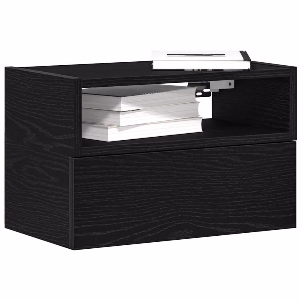 Berkfield Home Wall-mounted Bedside Cabinet Black W: 45 cm, D: 26 cm, H: 28.5 cm – 2