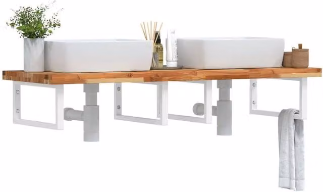 Berkfield Home Wall Mounted Basin Shelf in Brown Acacia Wood and Steel