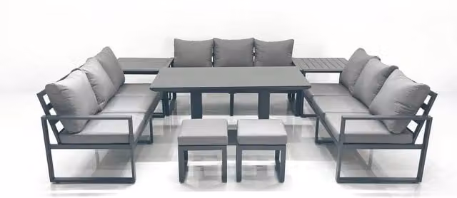 Fimous 11-Seater Garden Sofa Set with Adjustable Rising Table in Dark Grey