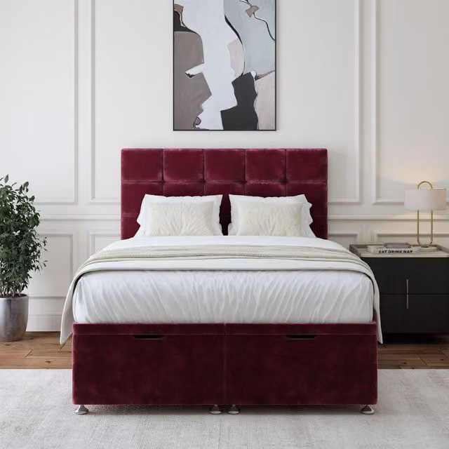 Bedmaster Purple Velvet Ottoman Divan Base and Square Headboard, W/D/H: 90 x 190 x 103 cm – 1