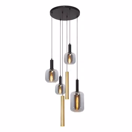 Lucide Joanet Suspended Pendant Light in Brass and Transparent Glass, Diameter: 65 cm – 1