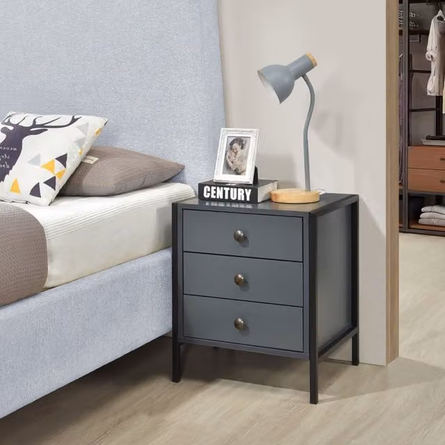 Swish Furniture Industrial 3 Drawer Bedside Table in Grey