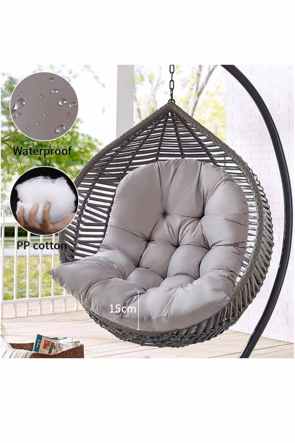 ExtraStar Ergonomic Grey Polyester and Cotton Hanging Egg Chair Cushions for Garden Swing Chairs – 3