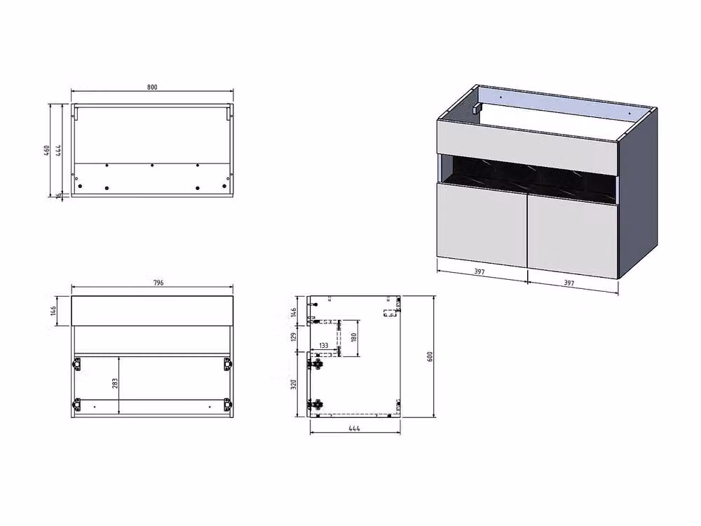 Vente-unique Wall-Mounted Modern Bathroom Vanity Unit with Integrated LED Lighting and Sensor Switch in White and Black Marble, W/D/H: 80 x 46 x 60 cm – 4
