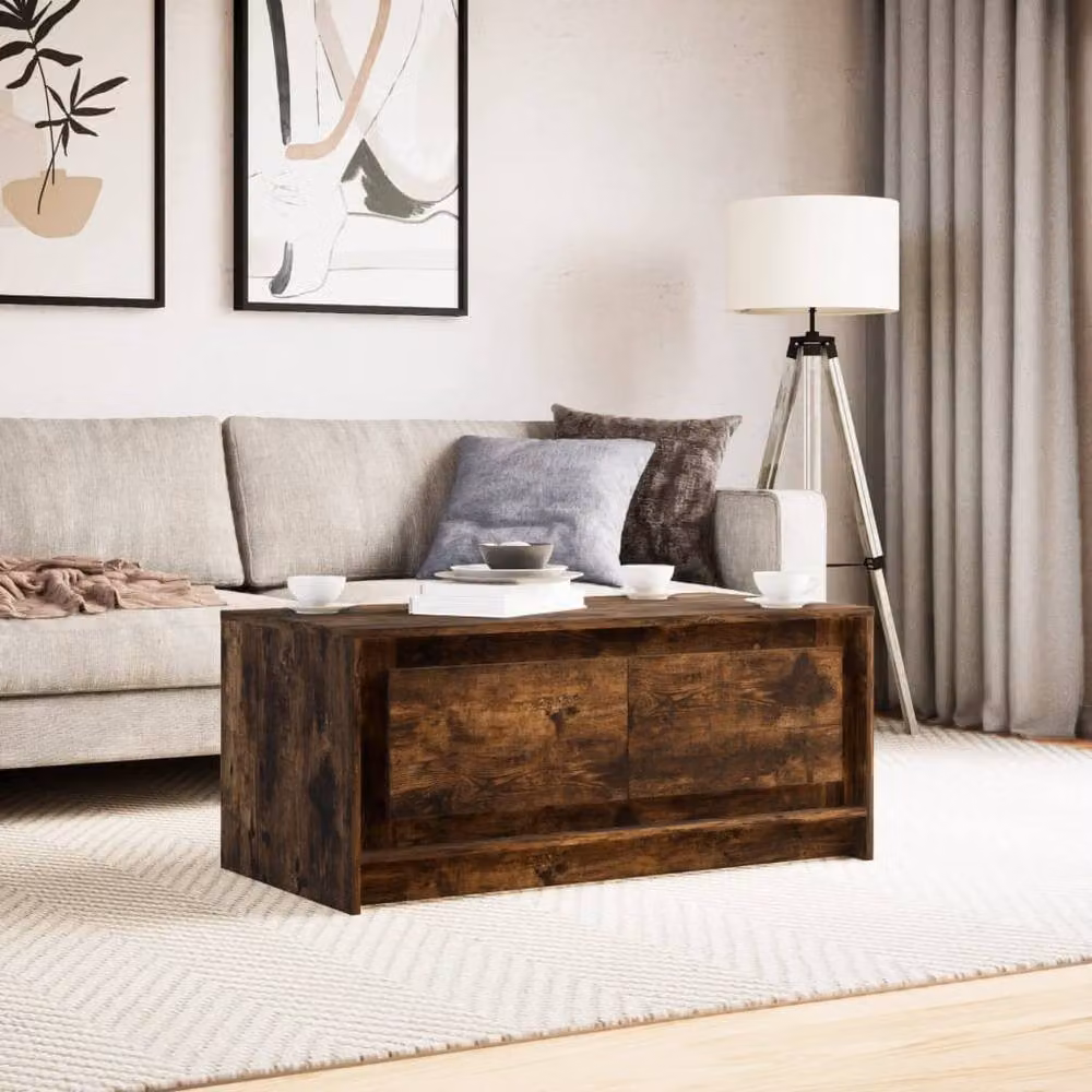 Berkfield Home Smoked Oak Coffee Table with LED Lights in Brown – 3