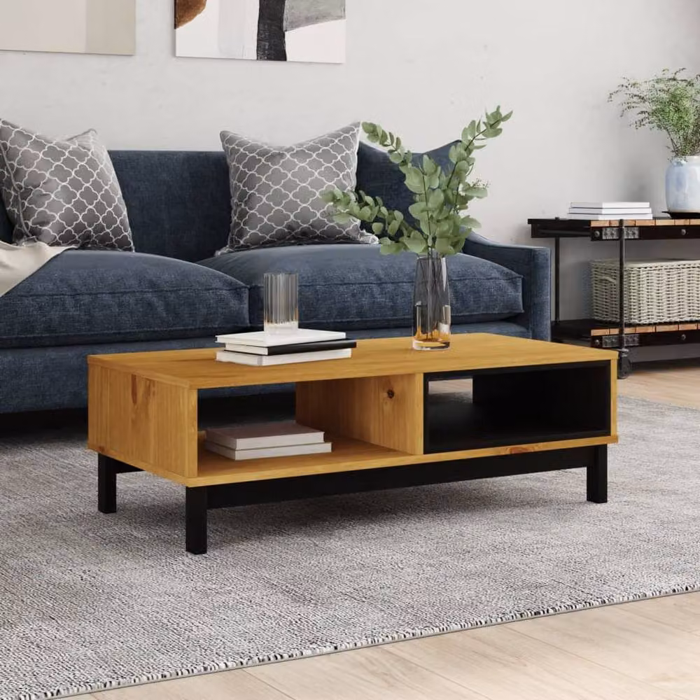 Berkfield Home FLAM Coffee Table in Brown Solid Pine Wood, W/D/H: 100 x 50 x 32.5 cm – 2