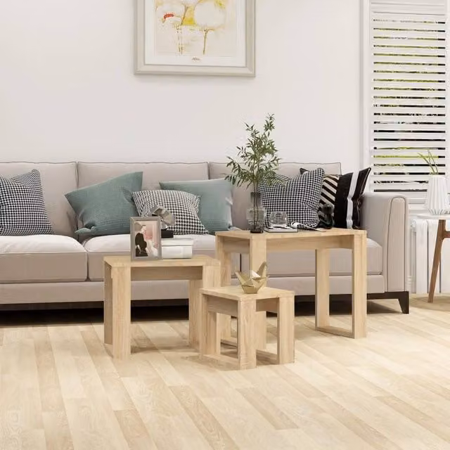 Berkfield Home Nesting Tables, 3 Piece Set in Sonoma Oak Light Brown Engineered Wood – 1