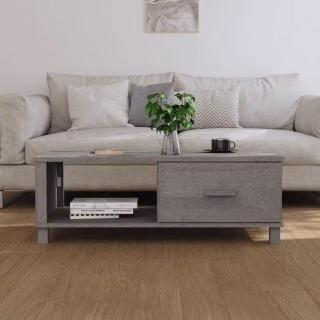 Berkfield Home HAMAR Decorative Coffee Table in Light Grey Solid Pine Wood, W: 100 cm, D: 55 cm, H: 35 cm – 1