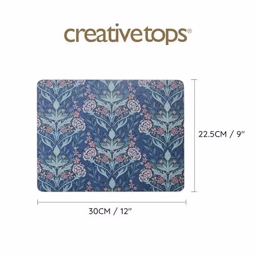 Creative Tops Set of 4 Blue Floral Art Nouveau Rectangular Placemats with Cork Backing, W: 30 cm, D: 22 cm, H: 1.5 cm – 2