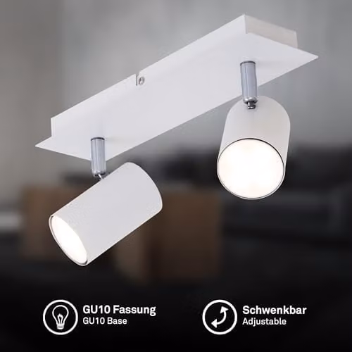 Briloner Modern White Metal Ceiling Spotlight with 2 Adjustable GU10 Lamps, Max 40W – 2