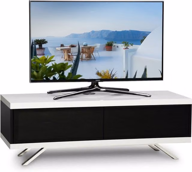 MDA Designs Tucana 1200 Modern Glossy White TV Cabinet with Glass, W/D/H: 120 x 40 x 42 cm