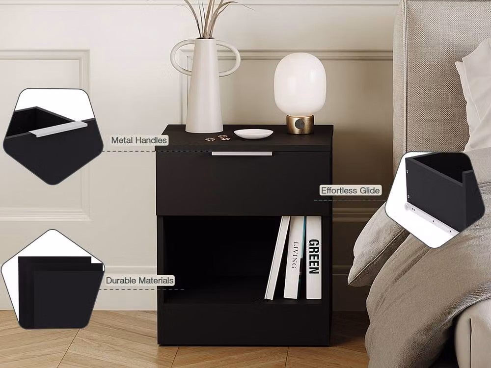 Vida Designs Trega 1 Drawer Bedside Cabinet Set of 2, Black – 4