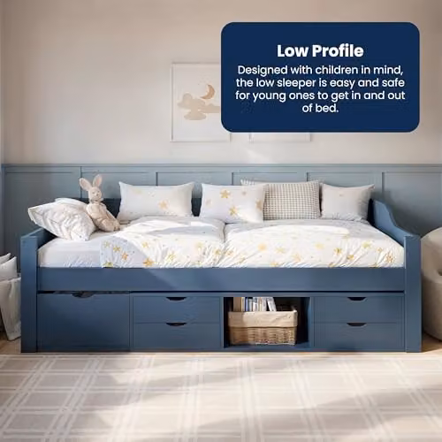 Flair Furnishings Blair Kids Single Low Sleeper Bed with Storage Drawers, Blue – 4