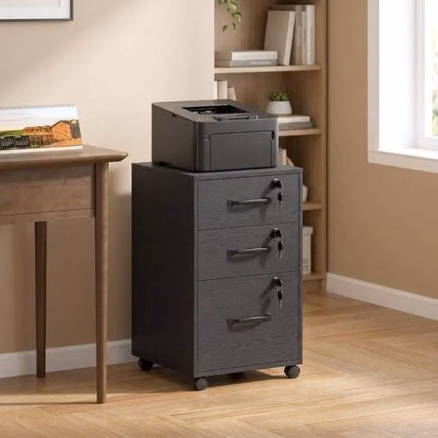 STILVORA Three Drawer Filing Cabinet with Locks and Castors in Black, W/D/H: 40 x 40 x 69.5 cm