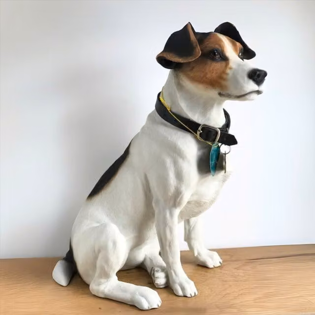 Leonardo Animal Crackers Large Realistic Sitting Jack Russell Terrier Dog Figurine, White and Multicolour – 1