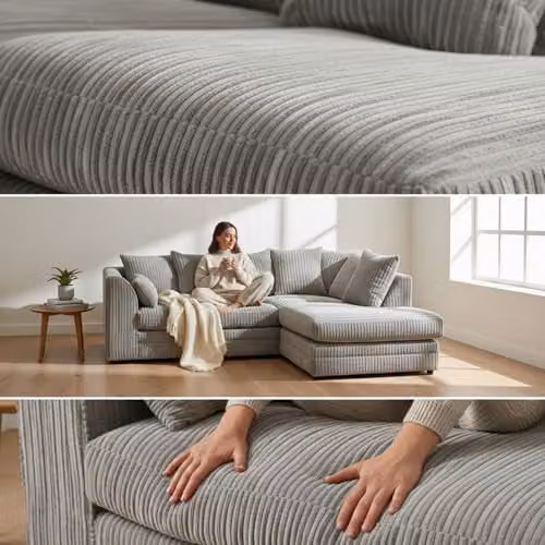 Bliss Furniture Silver Grey Jumbo Cord 4 Seater Right Hand Facing Corner Sofa – 3