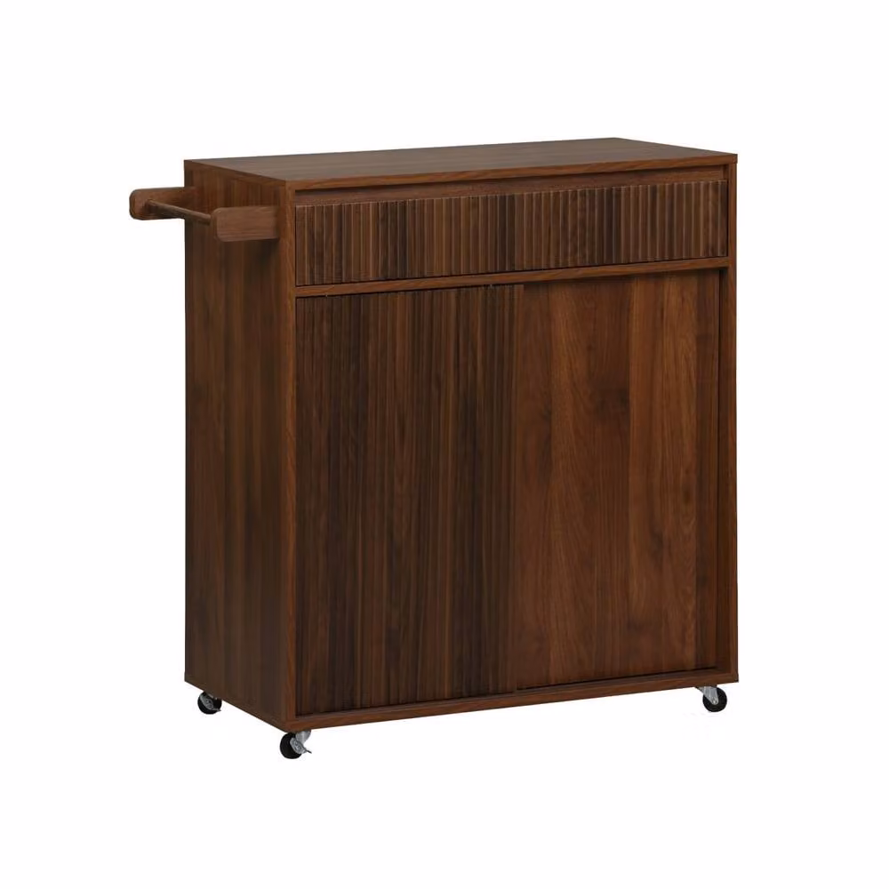 Sweekeek Scandinavian Style Wood Kitchen Cart in Dark Brown with 1 Drawer, 2 Doors and 4 Wheels – 2