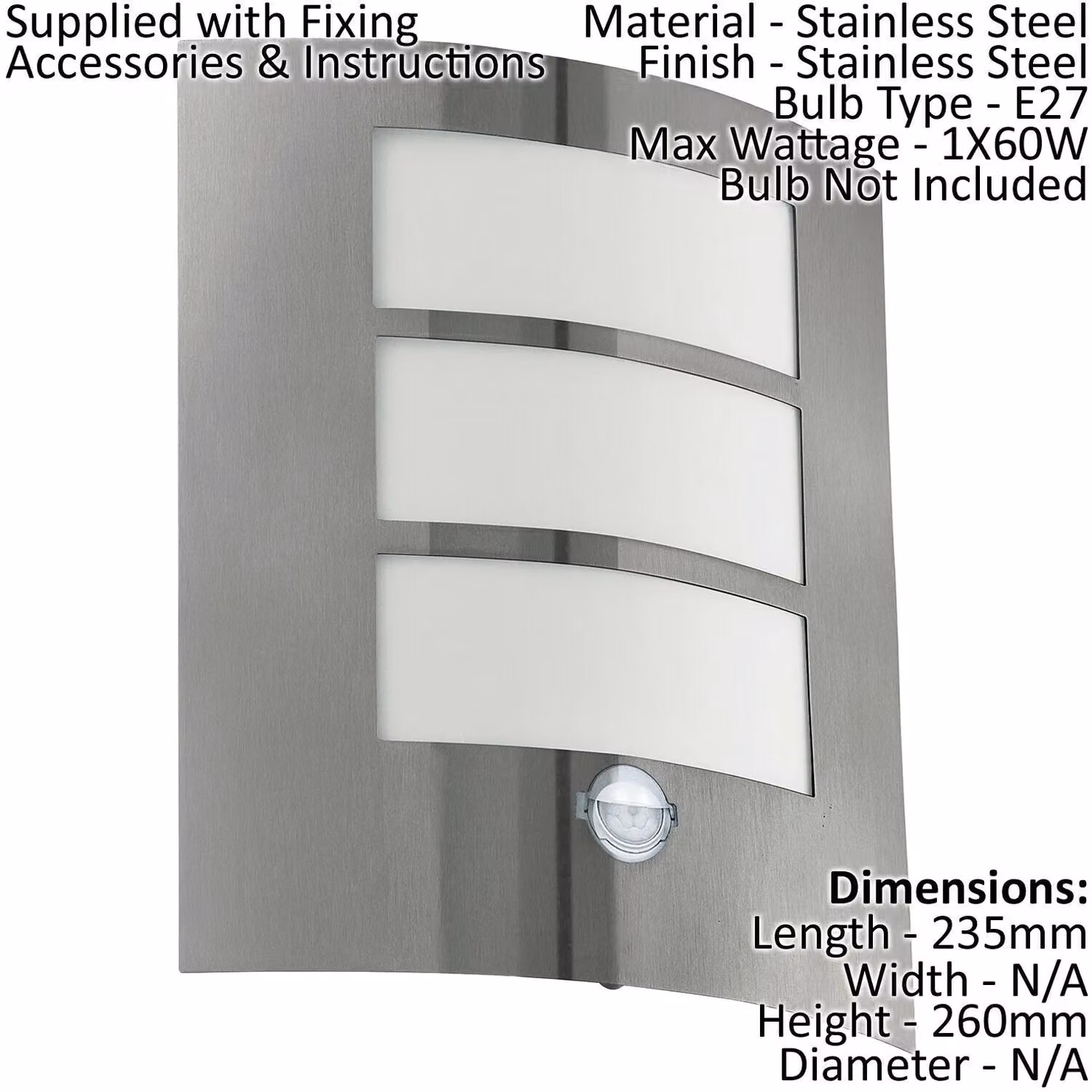 Loops 2 Pack Stainless Steel Outdoor Wall Lights with PIR Motion Sensor, IP44 Rated, Silver, E27 60W – 2