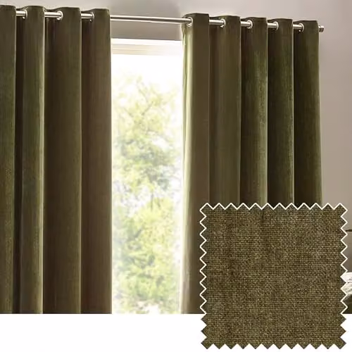 Yard Heavy Chenille Velvet Eyelet Curtains in Green, W: 168 cm, H: 229 cm – 1