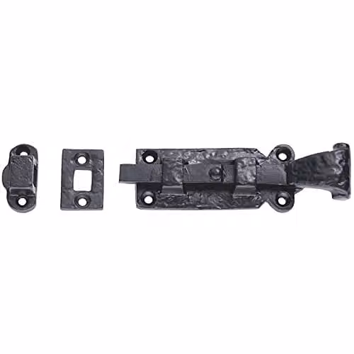 Loops Surface Mounted Straight Barrel Door Bolt Lock in Black, W: 15.2 cm, H: 4.35 cm, D: 4.35 cm – 1