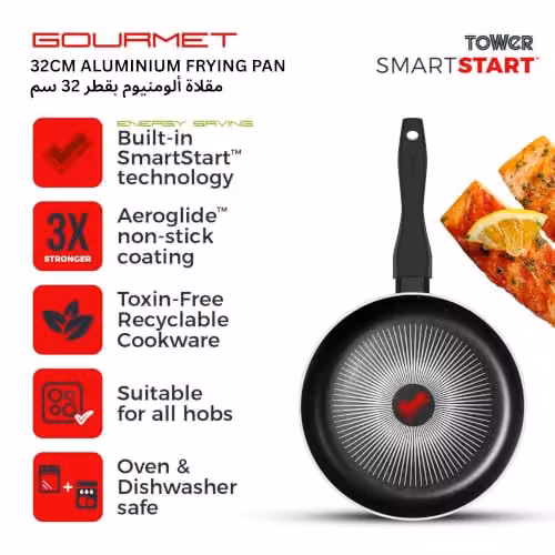 Tower SmartStart Gourmet 32cm Aluminium Non-Stick Frying Pan, Black – 2