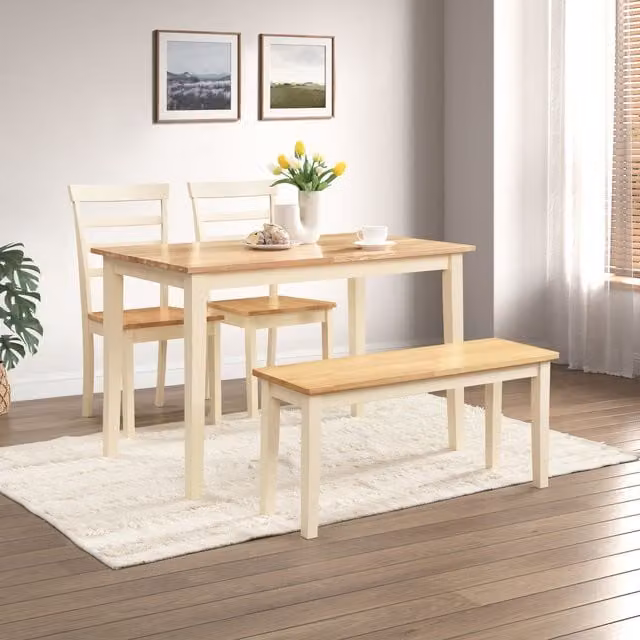 FurnitureboxUK Salcombe Small Rectangular Wooden Dining Table and 2 Whitby Dining Chairs in Cream