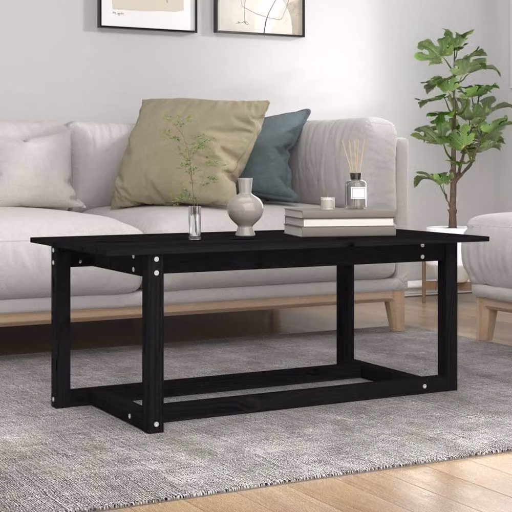 Berkfield Home Black Rustic Solid Pine Coffee Table W/D/H: 110 x 55 x 45 cm – 2