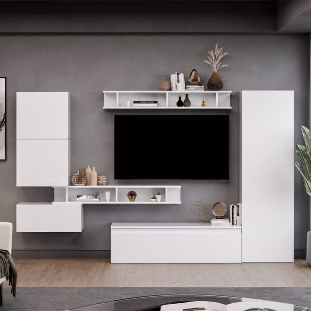 Decorotika Vigo Wall Mounted Minimalist Entertainment Center in Glossy White