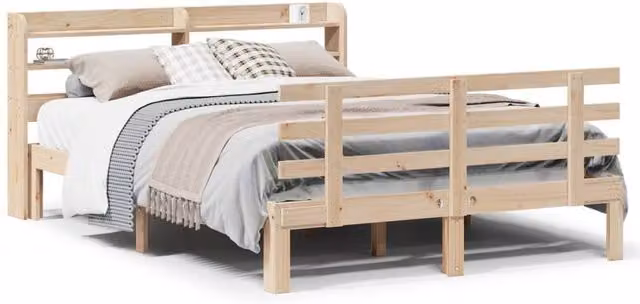 Berkfield Home Double Bed Frame with Headboard in Light Tan, W: 135 cm, L: 190 cm – 1