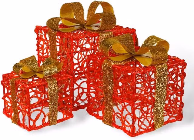 Netagon Set of 3 Red LED Light Up Battery Operated Rectangular Christmas Boxes with Timer – 1