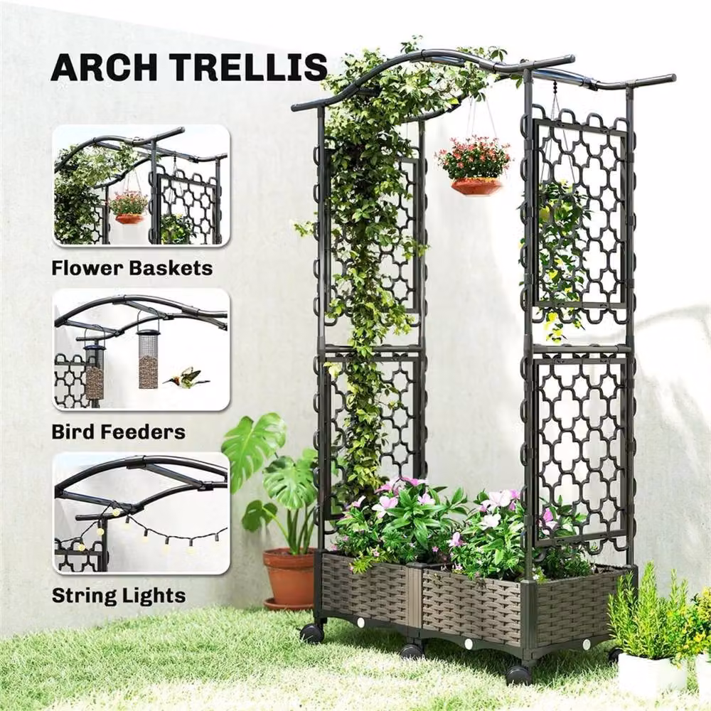 Nordara Black Plastic Raised Garden Bed with Arch Trellis W/D/H: 102 x 48 x 35 cm – 5