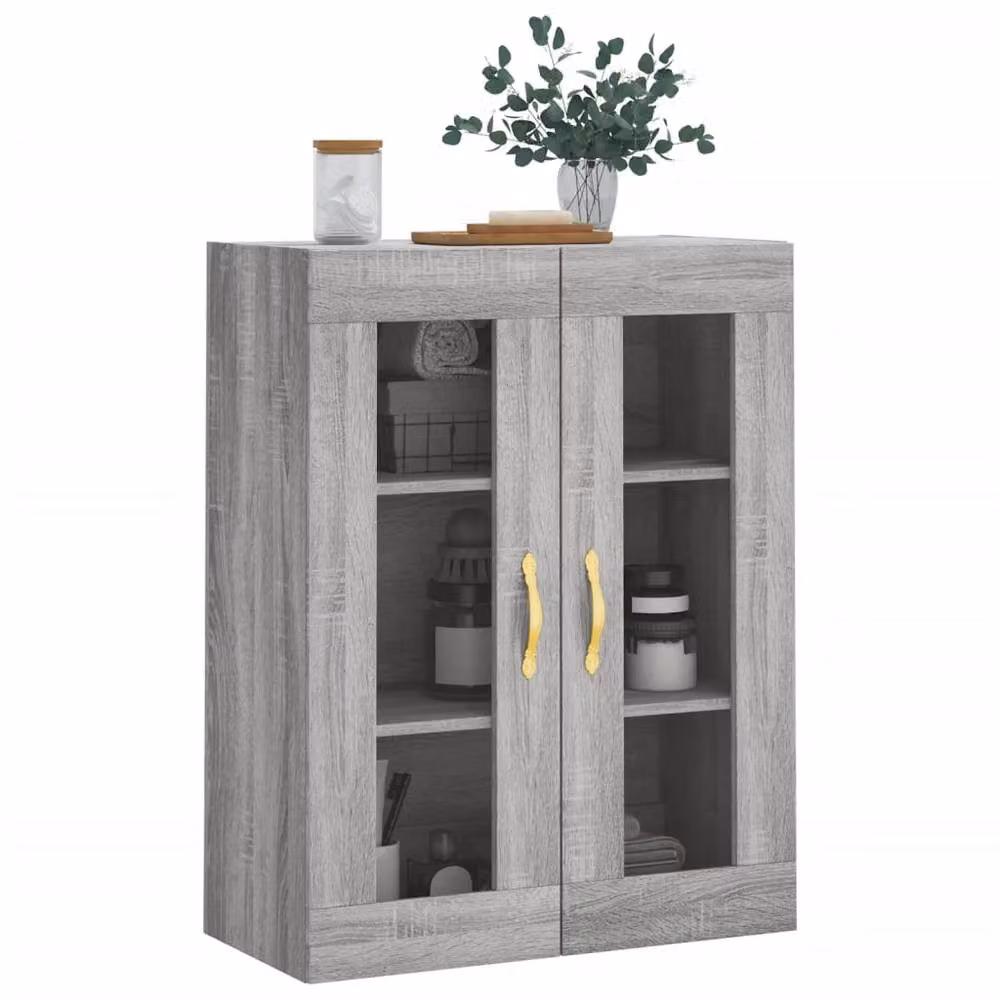 Berkfield Home Wall Mounted Cabinet in Grey with Glass Doors, W/D/H: 69.5 x 34 x 90 cm – 3