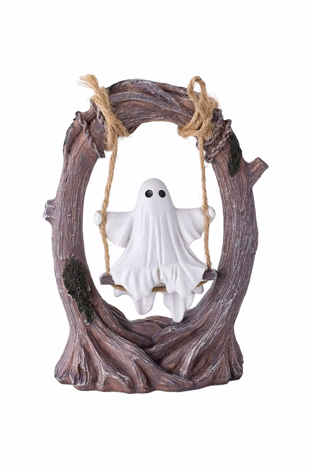 Living and Home Halloween Ghost on Tree Swing Rustic Tabletop Figurine in Brown and White – 3