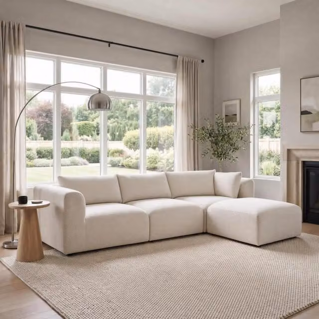 Furniturebox UK Drift 3 Seater Modular L-Shape Chaise Sofa in Cream Boucle Fabric