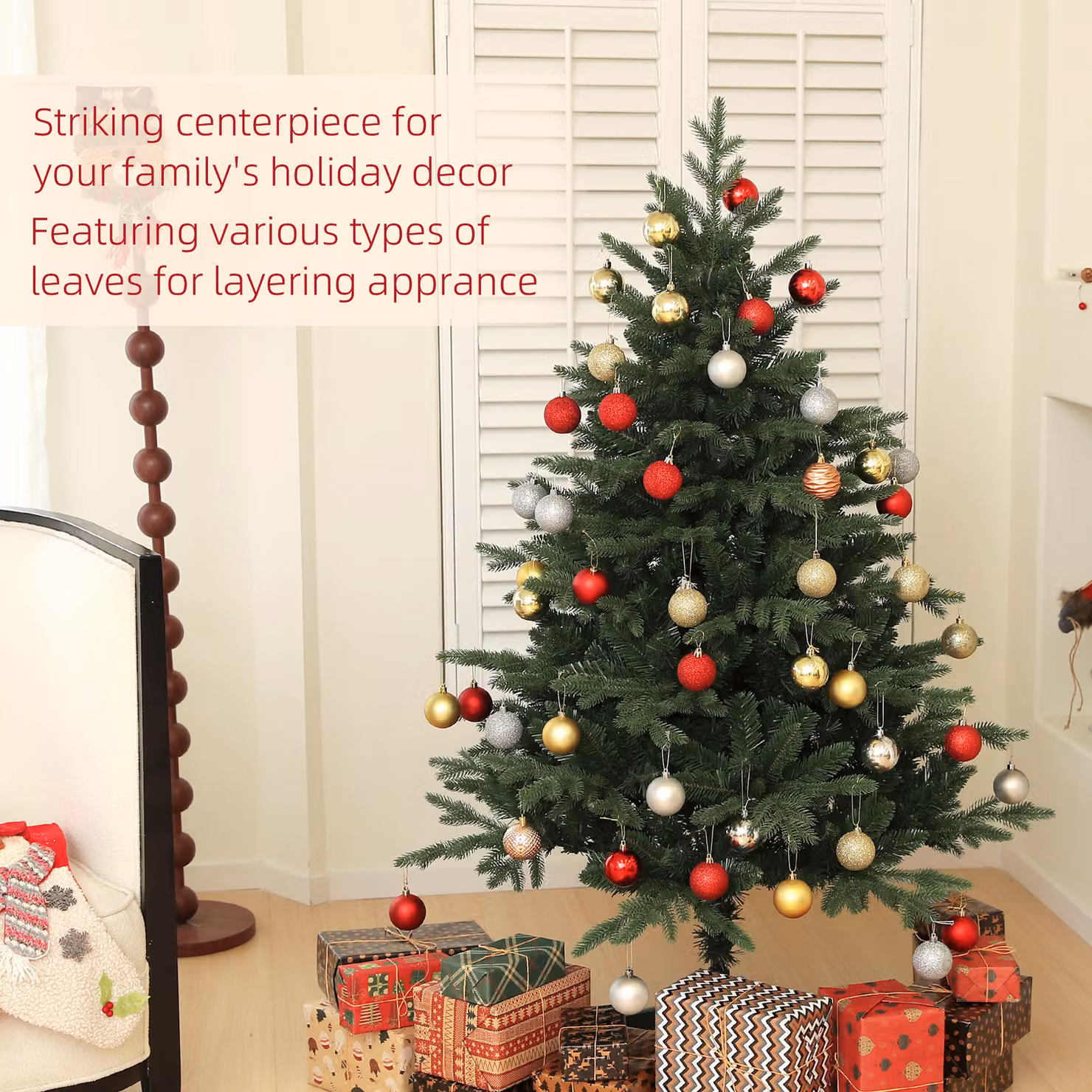 HOMCOM 5ft Artificial Spruce Christmas Tree with 1121 Branch Tips and Foldable Steel Base, Green – 3