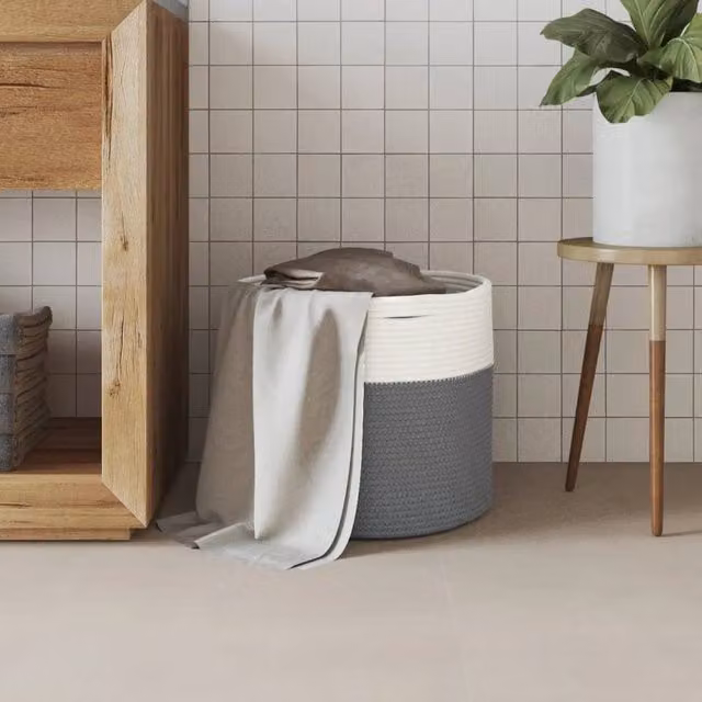 Berkfield Cotton Home Storage Basket in Grey and White, W: 40 cm, H: 35 cm – 1