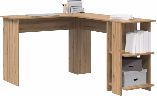 Berkfield Home Modern Corner Desk with Storage in Artisan Oak Brown, W/D/H: 140 x 113.5 x 75 cm – 1