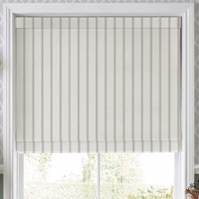 Laura Ashley Farnworth Made To Measure Roman Blind in Green and White Striped Opaque Textile