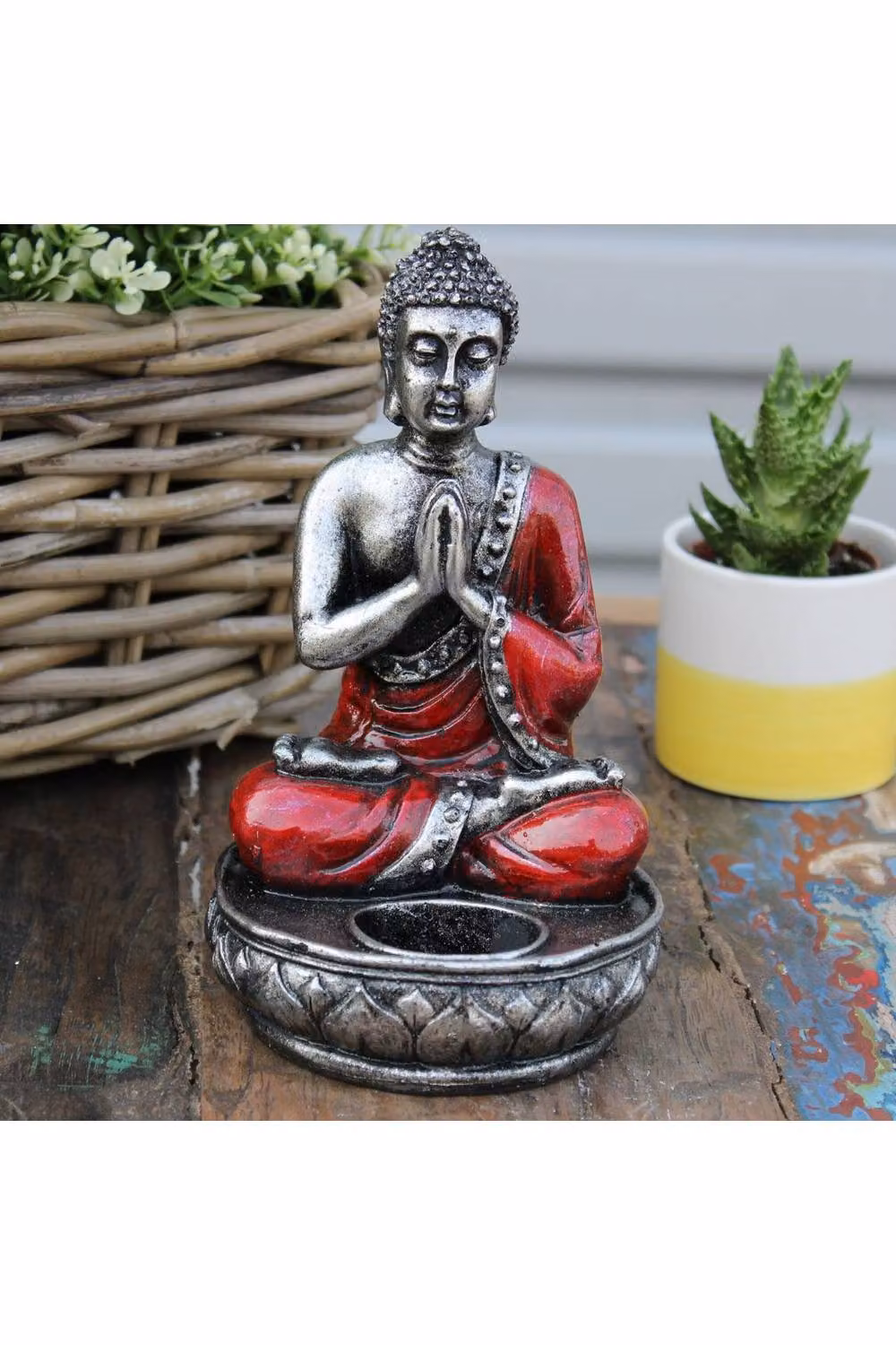 KDMD Red Bali Hand-Painted Buddha Tealight Candle Holder with Namaskara Mudra Ethnic Decor – 2