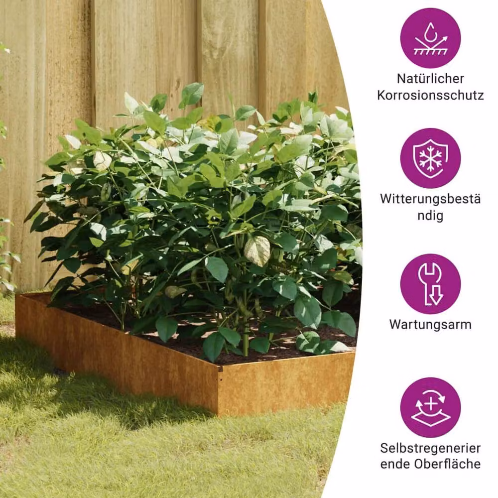 Berkfield Home Garden Raised Bed in Brown Corten Steel, W/D/H: 100 x 100 x 26 cm – 4