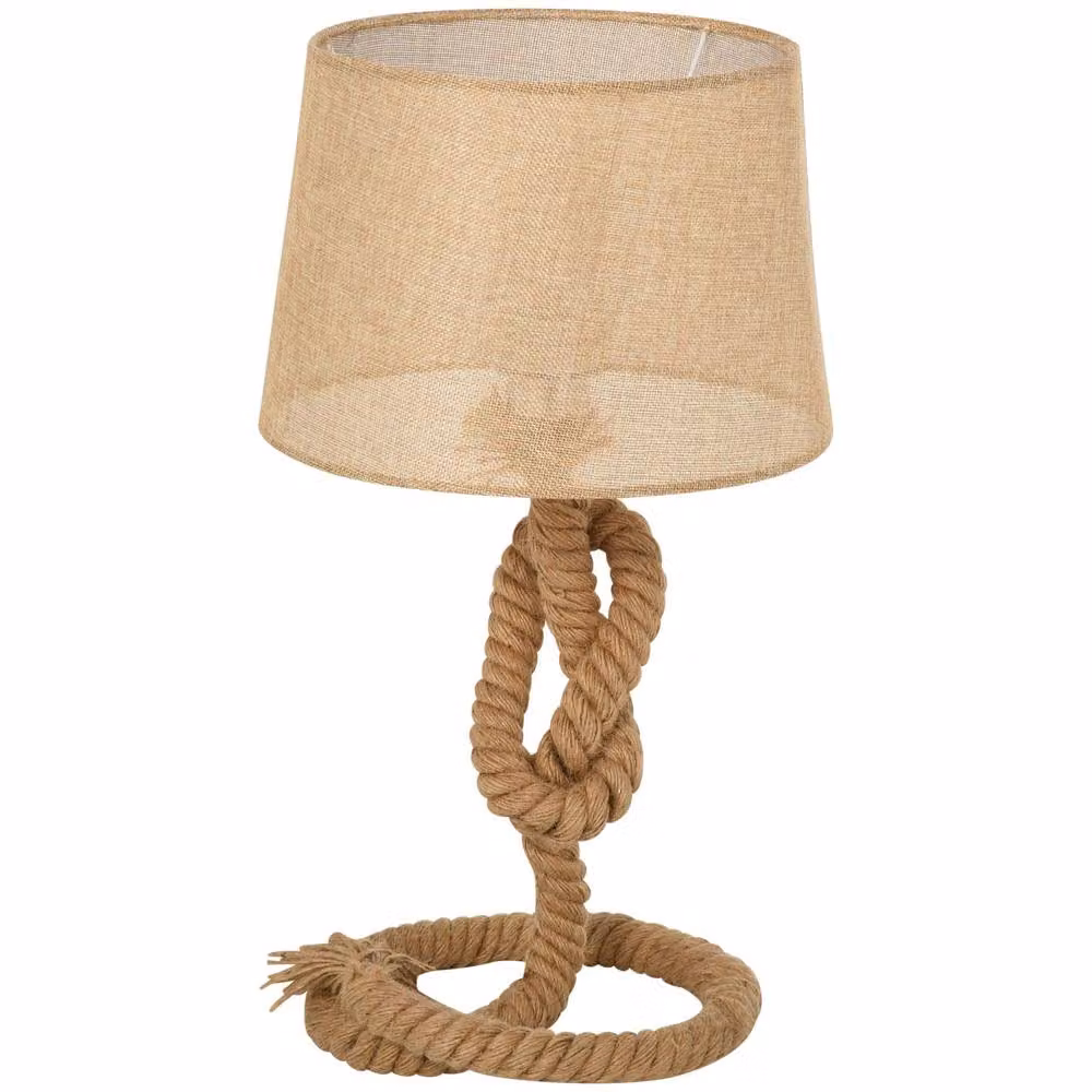 Wyld Haus Virepa Beige Nautical Table Lamp with Rope Wrapped Frame and Fabric Shade – 2