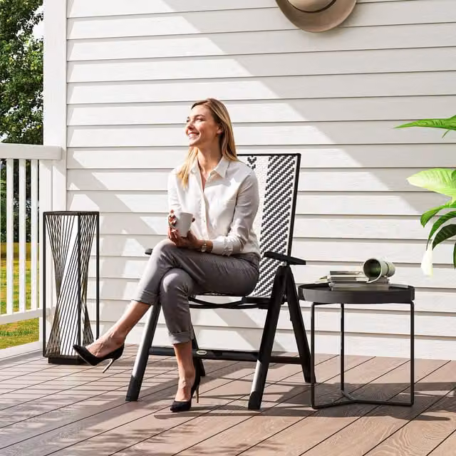 Outsunny Black Rattan Folding Garden Chair with 5-Position Adjustable Backrest and Armrests