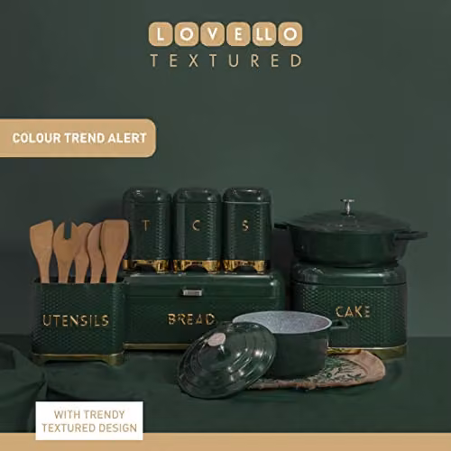KitchenCraft Textured Large Ventilated Bread Bin with Lid, Hunter Green and Gold, W: 41.5 cm, H: 18 cm, D: 18 cm – 2