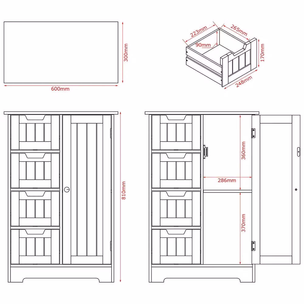 HD Designs Modern Matt White 4 Drawer 1 Door Bathroom Floor Storage Cabinet – 3