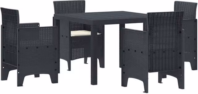 Berkfield Home 5 Piece Anthracite Poly Rattan Garden Dining Set with Cushions – 1