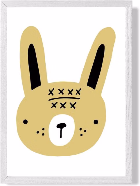 ARTZE Scandi Yellow Rabbit Animal Framed Print with White Frame